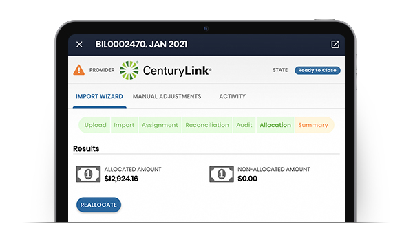 Telecom expense allocation screenshot