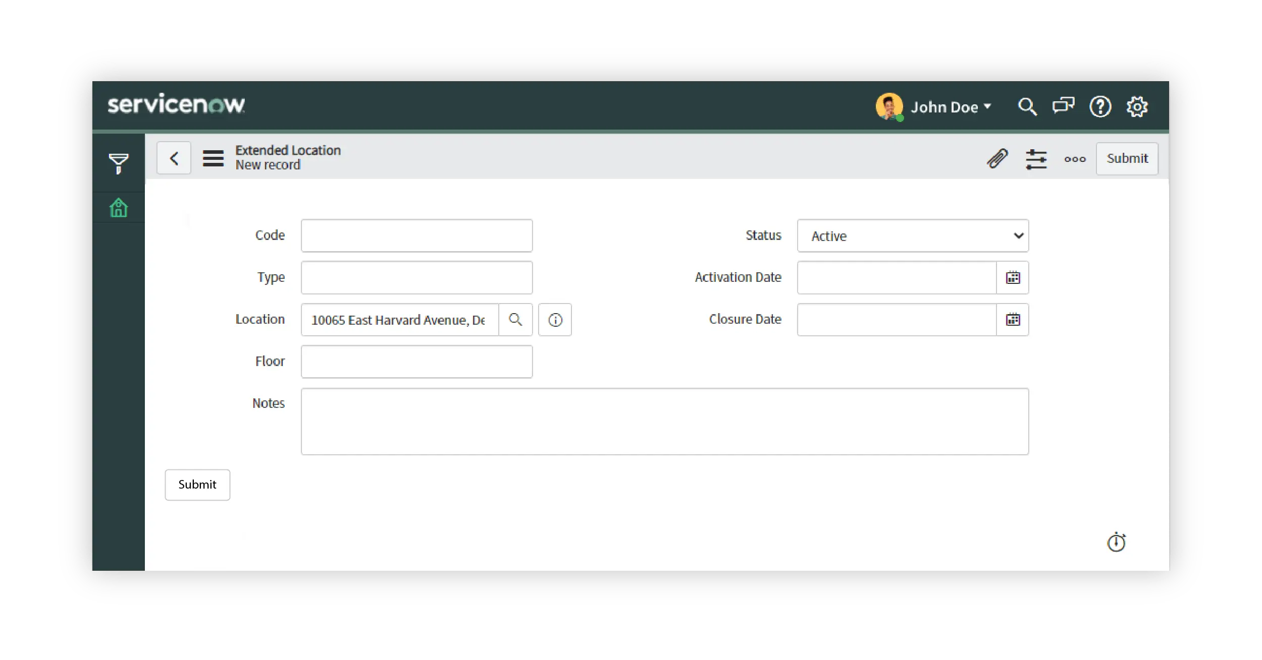 fixed telecom extend location servicenow screenshot